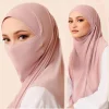 Ramadan printemps été respirant sans repassage Hijabs Long instantané Hijab femme prêt à porter avec des masques faciaux prêt à porter Hijabs
