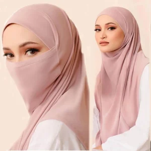 Ramadan printemps été respirant sans repassage Hijabs Long instantané Hijab femme prêt à porter avec des masques faciaux prêt à porter Hijabs