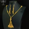 ensemble de bijoux de mariage de mariée de dubaï, plaqué or 24 carats, nigeria musulman, vintage, long collier, boucles d'oreilles, bijoux de luxe pour femmes marocaines