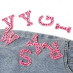 Patchs de lettres anglaises en strass et perles roses, autocollants à repasser, appliqués 3D, perles faites à la main, mignons, DIY bricolage, nouveauté
