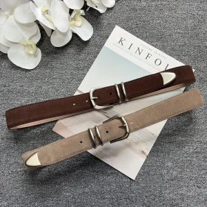 Ceinture fine en cuir véritable pour femmes, avec décor de boucle argentée, à la mode et polyvalente pour les jeans en denim, conception sans poche