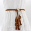 ceinture à pampilles tressée de couleur unie pour filles, style boho, corde fine en tricot pour robe, accessoires, tendance 2024