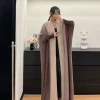 abaya de luxe pour femmes, avec col évasé, manches longues, dégradé de couleur, cardigan rétro à nouer, ample, grande taille, pour vêtements de fête