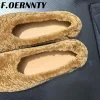 chaussures à talons plats en peluche peu profondes pour femmes, bout carré, confortables et chaudes, mules d'extérieur paresseuses à enfiler, nouvelle collection automne 2025