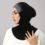 Nouvelle couverture complète Undercap strass brillants Hijab instantané pour les femmes musulmanes solide coton Jersey Bonnet prêt à porter casquette intérieure