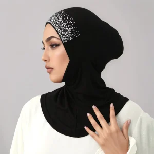 Nouvelle couverture complète Undercap strass brillants Hijab instantané pour les femmes musulmanes solide coton Jersey Bonnet prêt à porter casquette intérieure