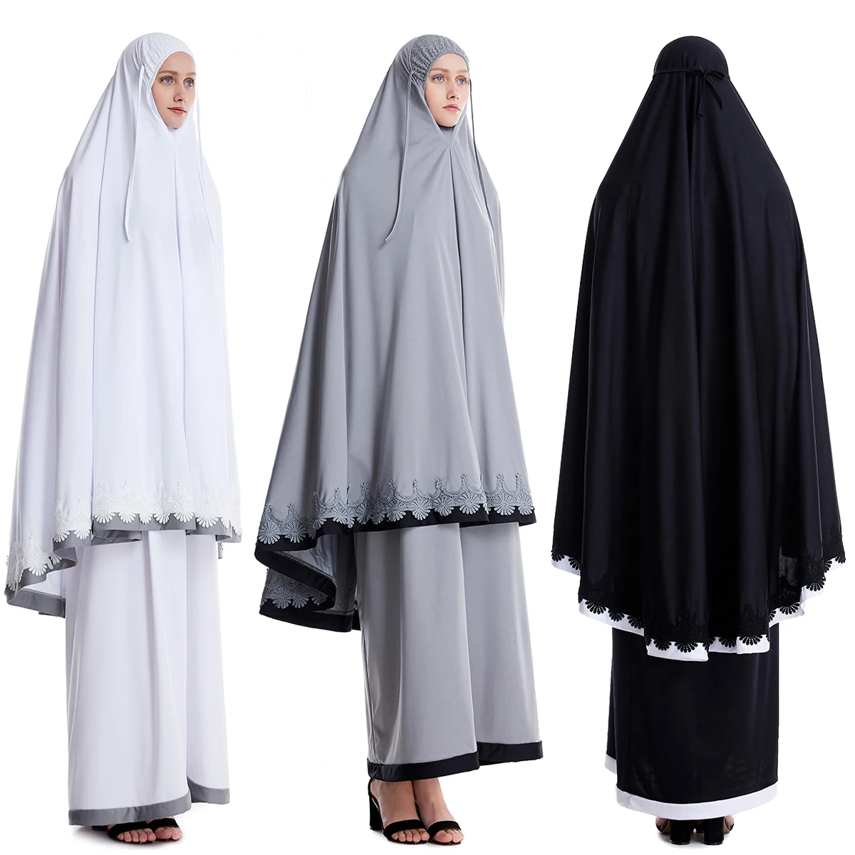 Femmes musulmanes Burqa robe dentelle deux pièces costume ethnique dame Hijab Abaya costume Ramadan Eid prière vêtement Femmes musulmanes Burqa robe dentelle deux pièces costume ethnique dame Hijab Abaya costume Ramadan Eid prière vêtement