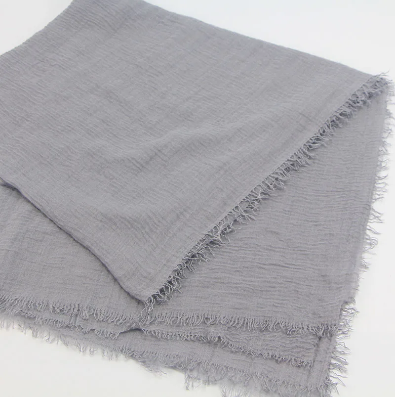 solide 90*180 cm femmes écharpe châle foulard froissé musulman hijab doux coton lin foulard islamique hijab foulards cou enveloppes