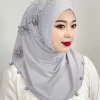 abaya hijab islamique à fleurs perlées pour femme, turban, Écharpe, bandeau de sauna musulman, châle instantané, turquie
