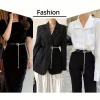 ceinture fine en métal noir pour femmes, chaîne de taille, chemise à la mode, costume décoratif avec robe polyvalente, chaîne de chemise gm103