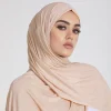 hijab en jersey uni pour femme, écharpe musulmane, châle long, jersey solide, turban, bonnes coutures, hijab premium, 43 couleurs