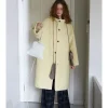 manteau mi long rétro à capuche pour femmes, tissu en laine à boucle très épais et ample, couches et portées, automne et hiver