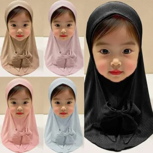 Chapeau de culte en tissu pour enfants de 2 à 6 ans, Type musulman, Hijab à rayures verticales, accessoire d&rsquo;été