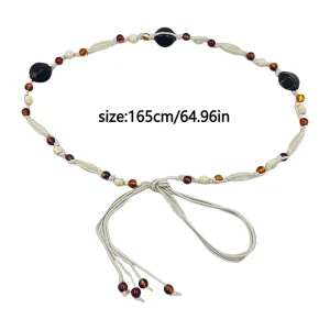 Ceinture fine en perles bleues et brunes pour femmes, Style ethnique bohème, cordes tissées, bretelles décoratives pour robe, accessoire d&rsquo;été