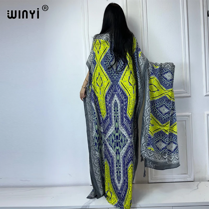 winyi abaya pour femmes musulmanes, robe africaine dubaï, col ras du cou, kaftan imprimé, robe maxi élégante