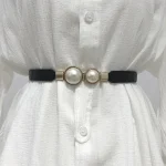 Ceinture en cuir PU avec perles pour femme, jupe fine élastique, ceinture de surintendant, accessoires de décoration à la mode