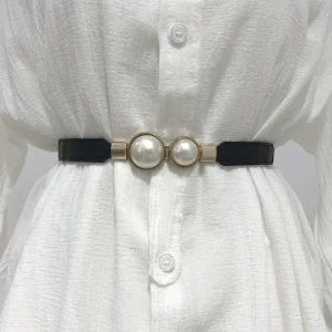 Ceinture en cuir PU avec perles pour femme, jupe fine élastique, ceinture de surintendant, accessoires de décoration à la mode