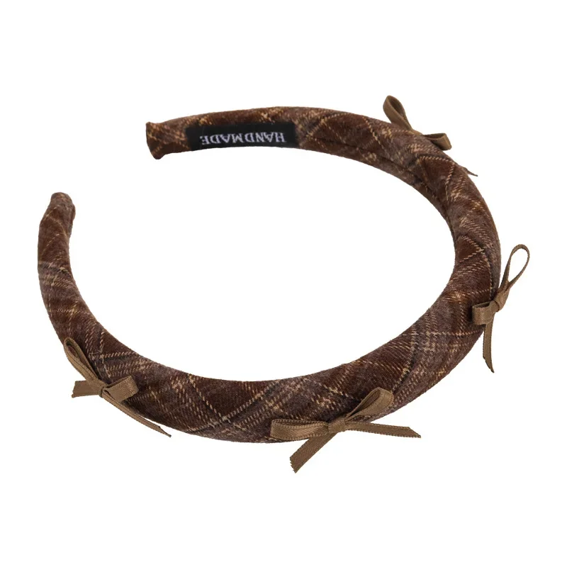 Bandes de sauna à nœud à carreaux de style preppy pour femmes et filles, cerceau de cheveux de tempérament, bande de cheveux colorée, accessoires de cheveux rétro féminins, mode