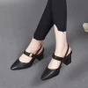 sandales pour femme été 2025 talons hauts un mot chaussures pour femmes en cuir bout pointu boucles talon épais chaussures moyennes confort f