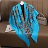 foulard carré de style ethnique de 140cm avec glands pour femmes, châle en sergé imprimé floral russe, écharpe hijab d'hiver