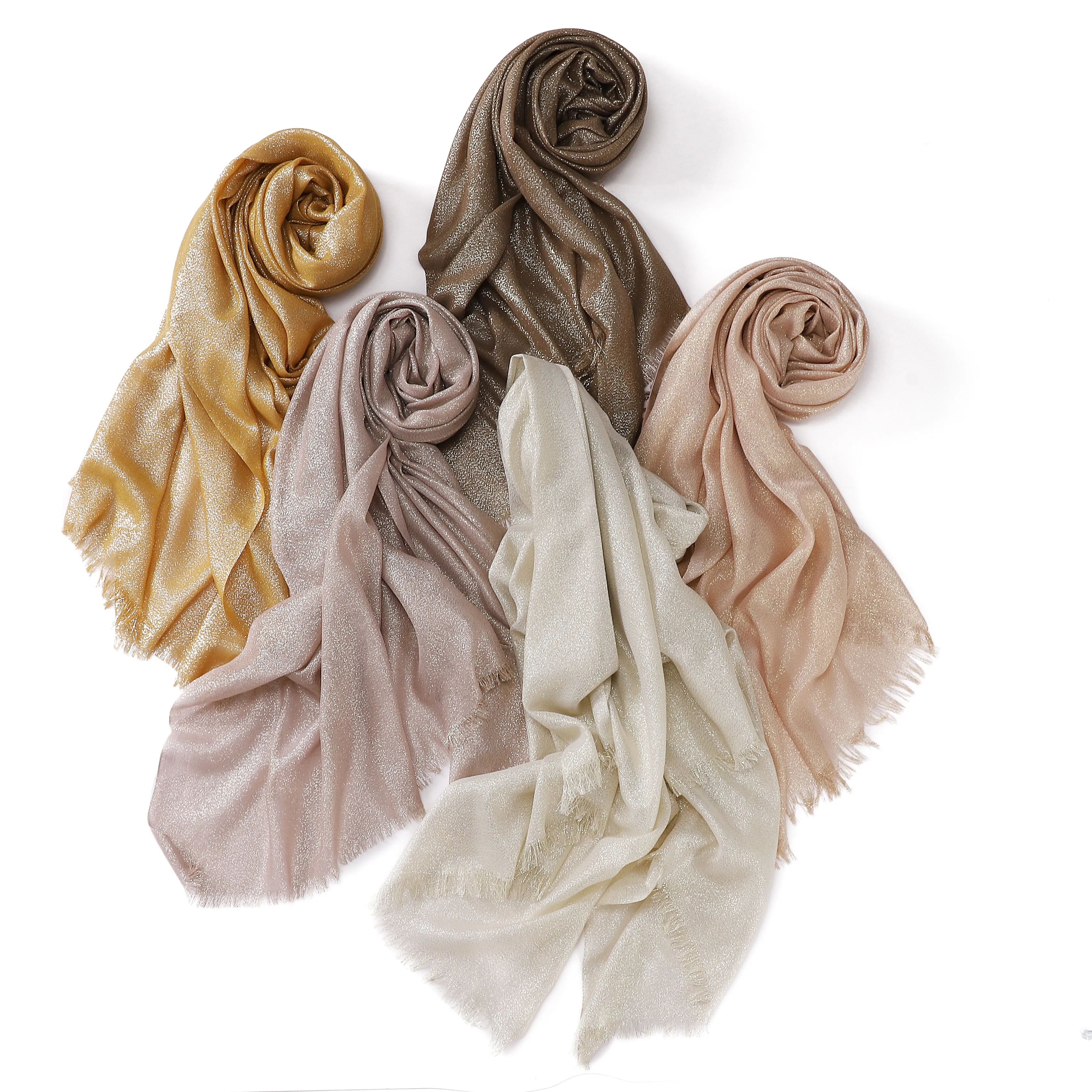 Dernier Écharpe Brillante en Tissu Rayonne pour Femme, Châle de Tête en Fil de Fer localité et Argenté, Hijab à Franges