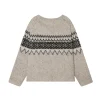 "sweat en tricot beige fair isle pour femmes, pull à motif géométrique rétro, pull coupe ample pour un look à la mode