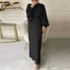 robe musulmane monochromatique pour femme, abaya, hanche, col rond, mode féminine, manches lanterne, sac de taille, décontracté, prière islamique, turquie, maroc