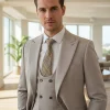 costume trois pièces beige gris pour hommes, élégant, coupe cintrée, formel, bureau et loisirs, banquet, ensemble de marié, robe de mariée