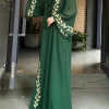 eid abaya musulman pour femmes robe brodée avec écharpe 2 pièces ensemble dubaï arabe longue robe maroc abayas caftan foulard magnifique