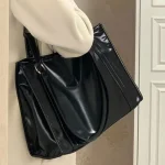 Sac sous les bras noir, fourre-tout pour étudiants d&rsquo;affaires, sac à bandoulière en cuir PU, grande capacité, grand sac à main noir de voyage