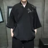 kimono unisexe pour hommes, manteau noir, chemise de plage blanche, haori d'été, vêtements de samouraï japonais