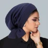 solid color crinkle turban hijab hats long tail head wraps elastic muslim hats breathable chemo cap for women girls