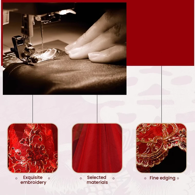 délicat voile de mariée de mariage chinois avec motif de broderie voile tulle xiuhe vêtements paillettes pleine dentelle bord brodé hijab