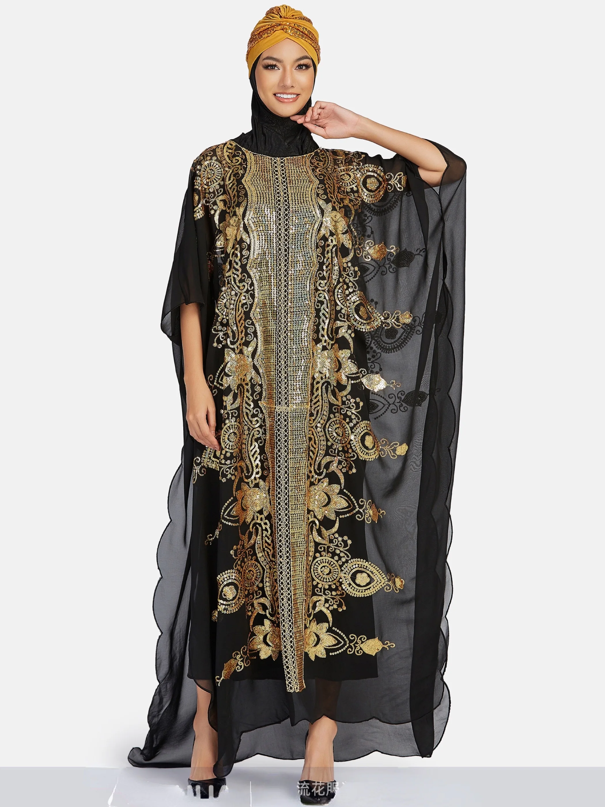 Abaya-Robe africaine en mousseline de soie, grande taille, style ethnique traditionnel, paillettes, printemps, 2023