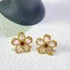 boucles d'oreilles 2025, nouvelle tendance des ventes, bijoux de haute qualité, fleur, breloques de luxe à la mode, en acier inoxydable, rose, jaune, vêtements pour femmes