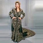 Caftan marocain personnalisé robes de soirée musulmanes a-ligne manches longues velours Appliques dubaï arabe Caftan Abaya robe islamique