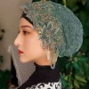 femmes ethnique broderie perle turban casquette ramadan mode musulmane paillettes tête enveloppement musulman hijab islamique cheveux couverture foulard chapeau