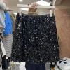 demi jupe à paillettes pour femmes, ligne a, courte, perles scintillantes, jupes portefeuilles aux hanches, 2025