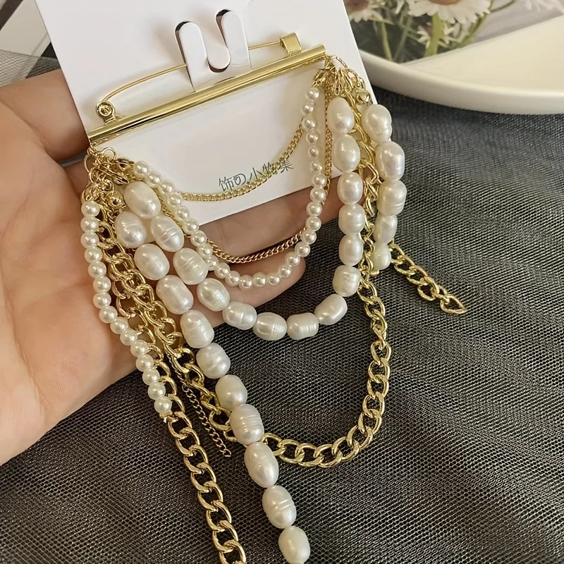 Broche de luxe élégante en perles pour femmes, Corsage Vintage français multicouche, chaîne à pampilles, broche haut de gamme, bijoux nobles