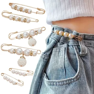 Ensemble de 6 pièces de pinces à épingles de taille en perles artificielles, pour pantalons, jupes, robe, chemises ajustées, broche de pull