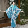 robe kimono japonaise, costume de cosplay pour femmes, kimono bleu vintage, style asiatique, yukata sexy avec robes geisha imprimées obi