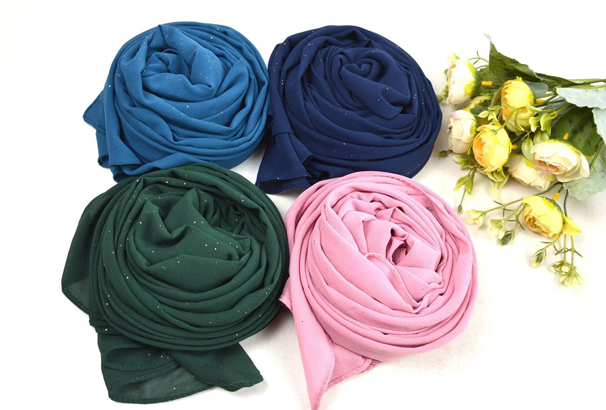 foulard hijab en mousseline de soie pour femme, châle bronzant, musulman, solide, pour document, pour la tête, voile, 180x75cm