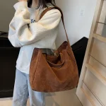 Sacs fourre-tout vintage en daim pour femmes, grand sac à bandoulière initié, sac à livres étudiant coréen, sacs à main, nouvelle mode, 2025