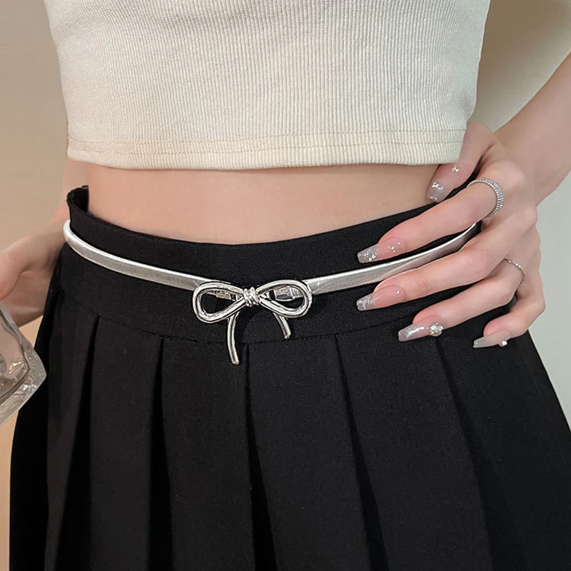 Ceinture à nœud papillon en métal Y2K pour femme, force élastique, réglable, douce, vintage, jupe, pantalon, accessoires, fille, taille en métal, JOK