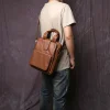 sac à main en cuir véritable pour hommes, style vertical, sac à bandoulière à la mode, couche supérieure en peau de vache, porte documents à fermeture éclair fait à la main