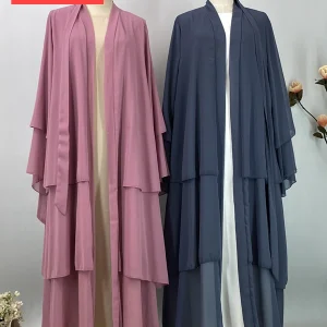 Abaya Kebaya en mousseline de soie pour femmes musulmanes, kimono de luxe, caftan marocain, robe modeste, vêtements islamiques de Dubaï, Ramadan Kebaya