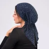strass décor turban chapeau musulman hijabs couleur unie élastique bandeau décontracté crâne casquette bonnets chimio casquette pour les femmes