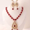 ensemble de bijoux de mariée faits à la main, perles rouges et vertes, robe arabe pour femmes, collier de perles d'imitation, boucles d'oreilles, accessoires