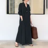 abayas robe longue en coton et lin pour femme musulmane, chemise décontractée simple, revers de document solide, manches longues, poche, 2025