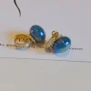 boucle d'oreille ronde en perles bleues pour filles, nouvelle version coréenne de haute qualité